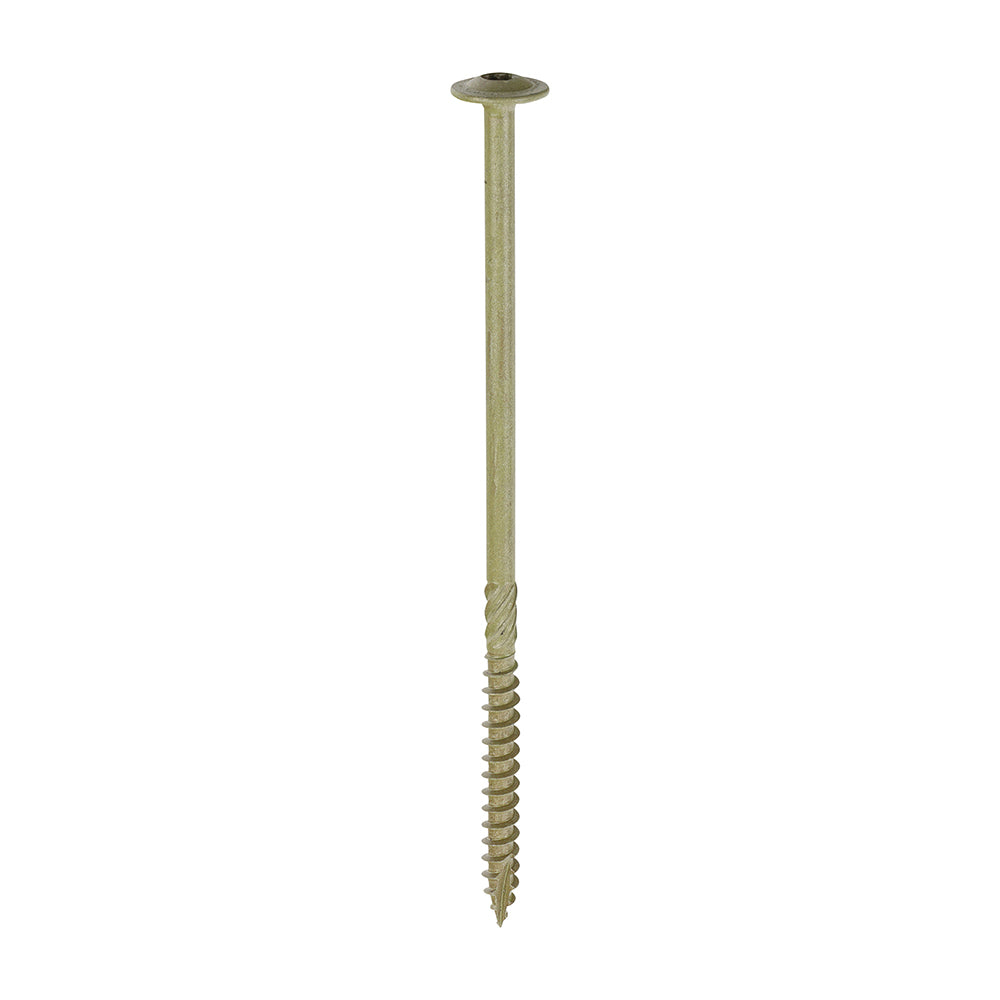 This is an image showing TIMCO Timber Frame Construction & Landscaping Screws - Wafer - Exterior - Green Organic - 6.7 x 150 - 50 Pieces Box available from T.H Wiggans Ironmongery in Kendal, quick delivery at discounted prices.