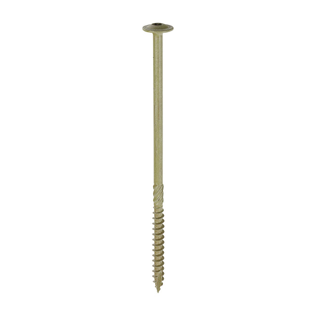 This is an image showing TIMCO Timber Frame Construction & Landscaping Screws - Wafer - Exterior - Green Organic - 6.7 x 150 - 50 Pieces Box available from T.H Wiggans Ironmongery in Kendal, quick delivery at discounted prices.