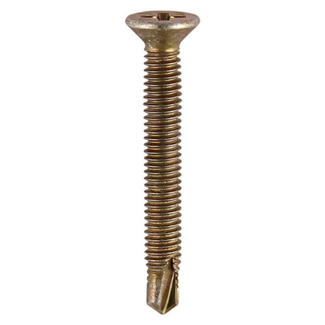 This is an image showing TIMCO Window Fabrication Screws - Countersunk - PH - Metric Thread - Self-Drilling Point - Yellow - M4 x 25 - 1000 Pieces Box available from T.H Wiggans Ironmongery in Kendal, quick delivery at discounted prices.