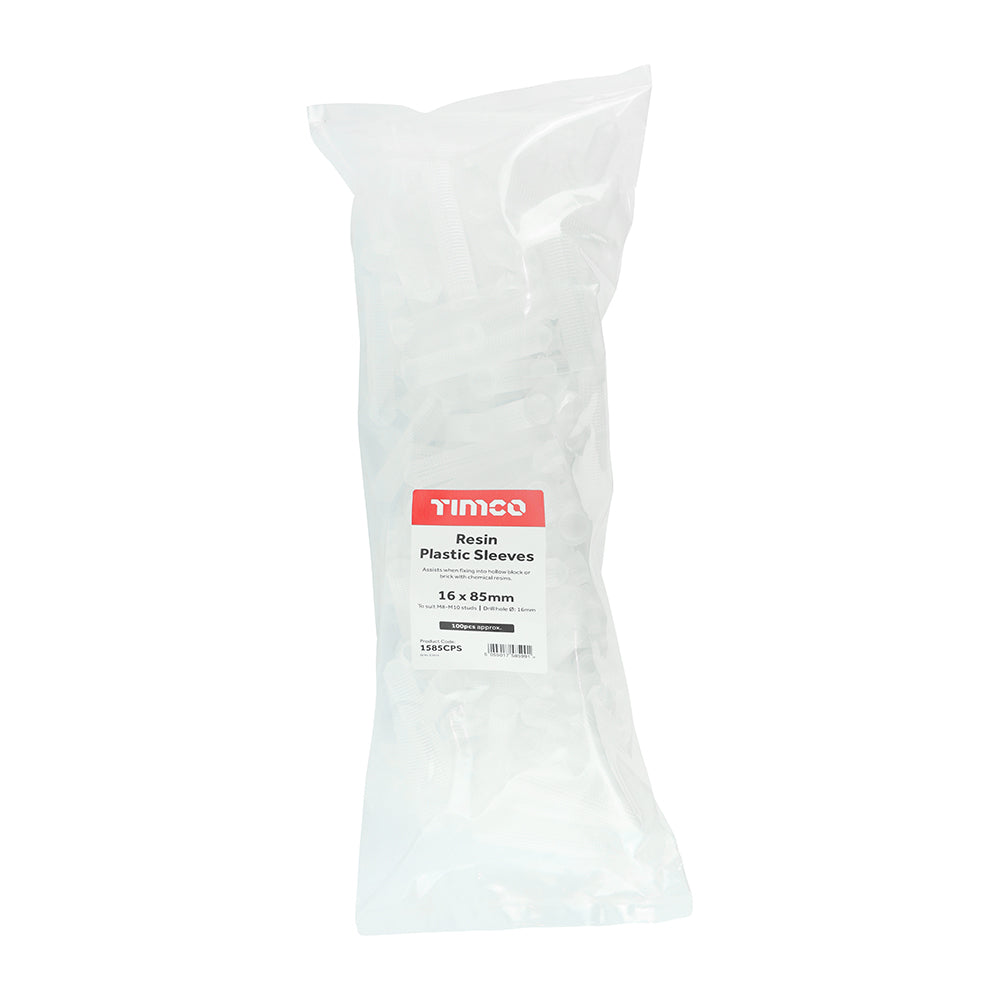 This is an image showing TIMCO Resin Plastic Sleeves - 16 x 85 - 100 Pieces Bag available from T.H Wiggans Ironmongery in Kendal, quick delivery at discounted prices.