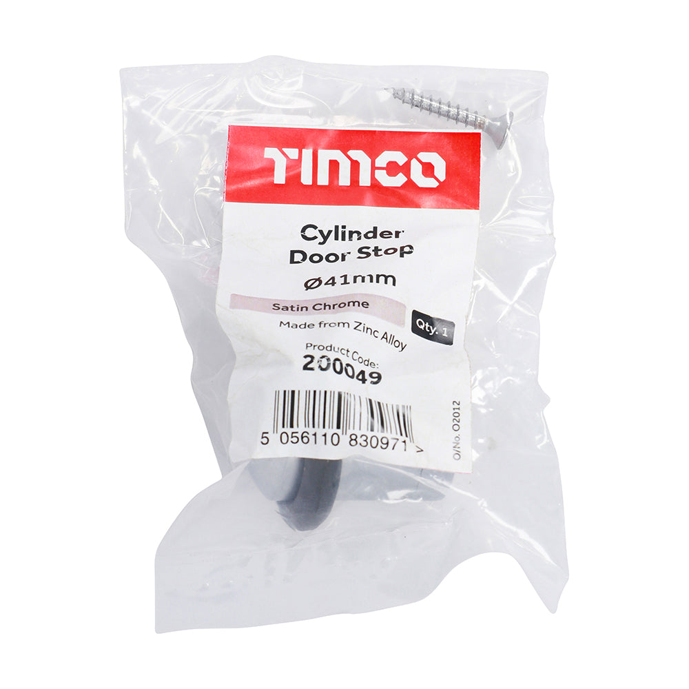 This is an image showing TIMCO Cylinder Door Stop - Satin Chrome - 41mm - 1 Each Bag available from T.H Wiggans Ironmongery in Kendal, quick delivery at discounted prices.