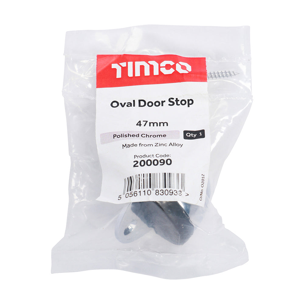 This is an image showing TIMCO Oval Door Stop - Polished Chrome - 47mm - 1 Each Bag available from T.H Wiggans Ironmongery in Kendal, quick delivery at discounted prices.