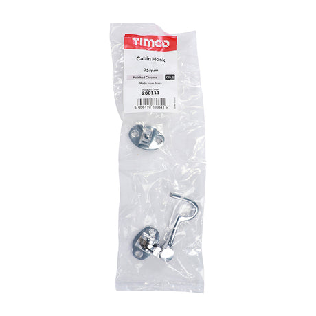 This is an image showing TIMCO Cabin Hook - Polished Chrome - 75mm - 1 Each Bag available from T.H Wiggans Ironmongery in Kendal, quick delivery at discounted prices.
