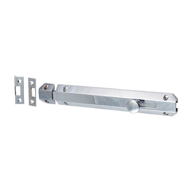 This is an image showing TIMCO Architectural Flat Section Bolt - Polished Chrome - 210 x 35mm - 1 Each Bag available from T.H Wiggans Ironmongery in Kendal, quick delivery at discounted prices.