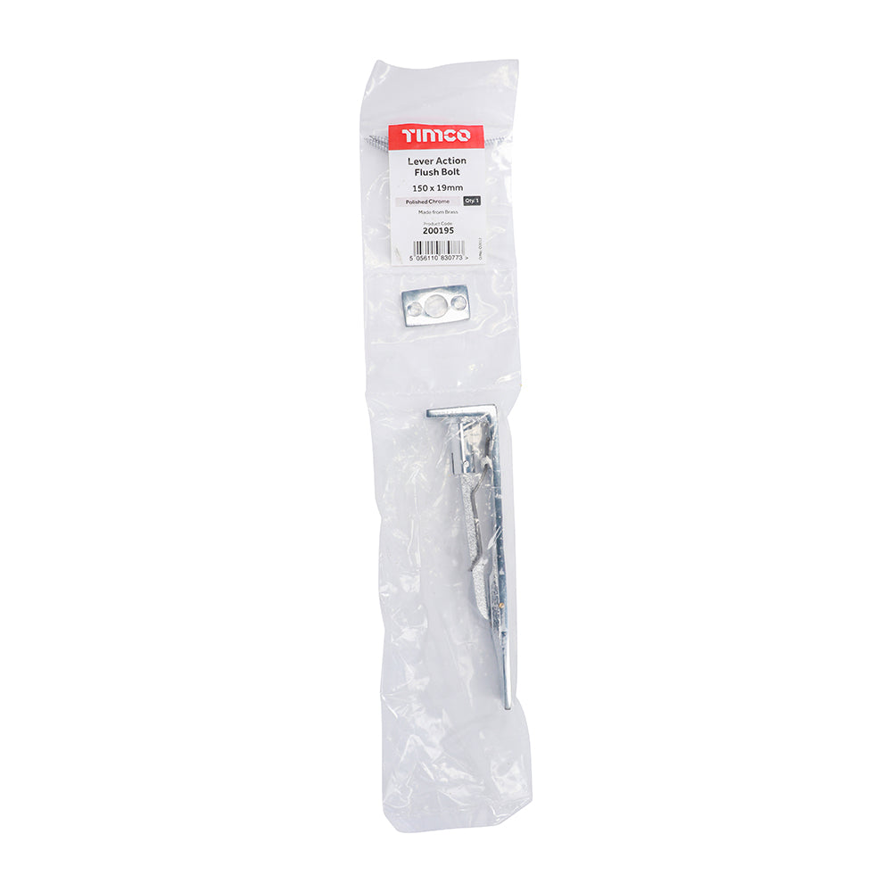 This is an image showing TIMCO Lever Action Flush Bolt - Polished Chrome - 150 x 19mm - 1 Each Bag available from T.H Wiggans Ironmongery in Kendal, quick delivery at discounted prices.