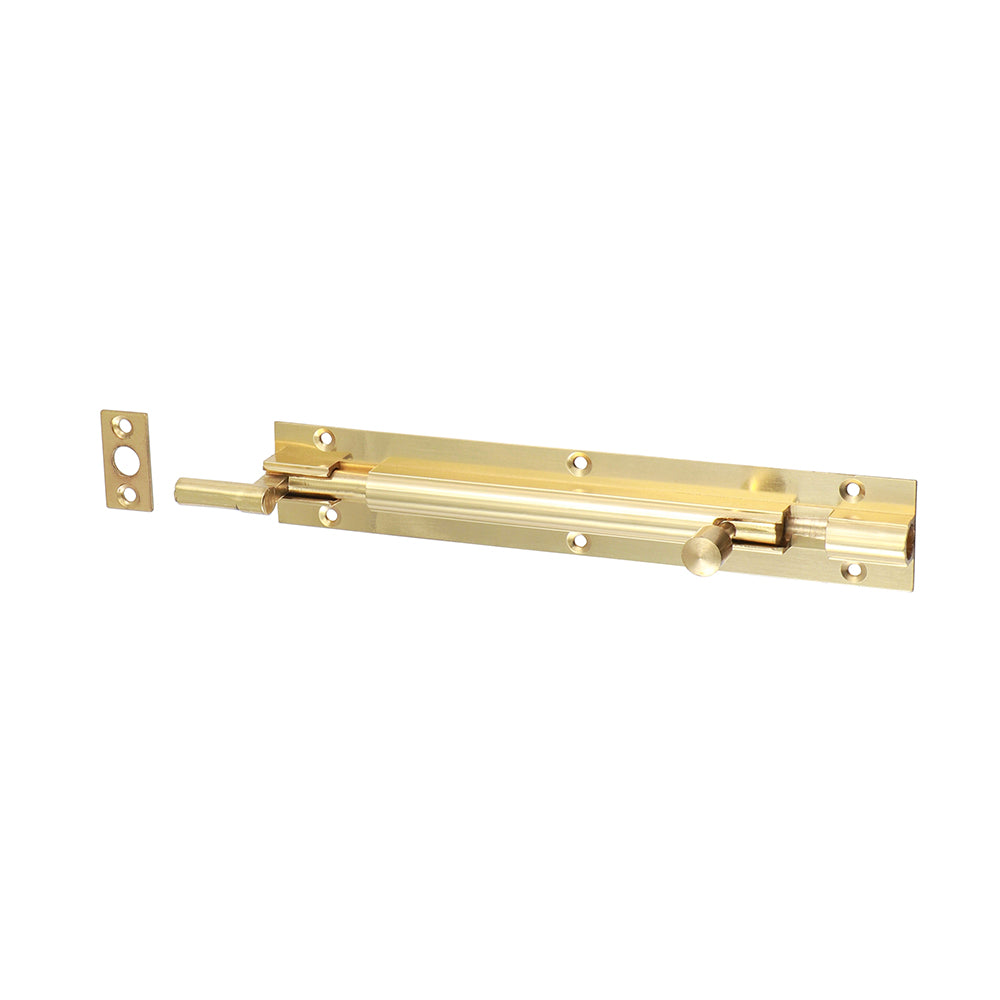 This is an image showing TIMCO Necked Barrel Bolt - Polished Brass - 150 x 25mm - 1 Each Bag available from T.H Wiggans Ironmongery in Kendal, quick delivery at discounted prices.