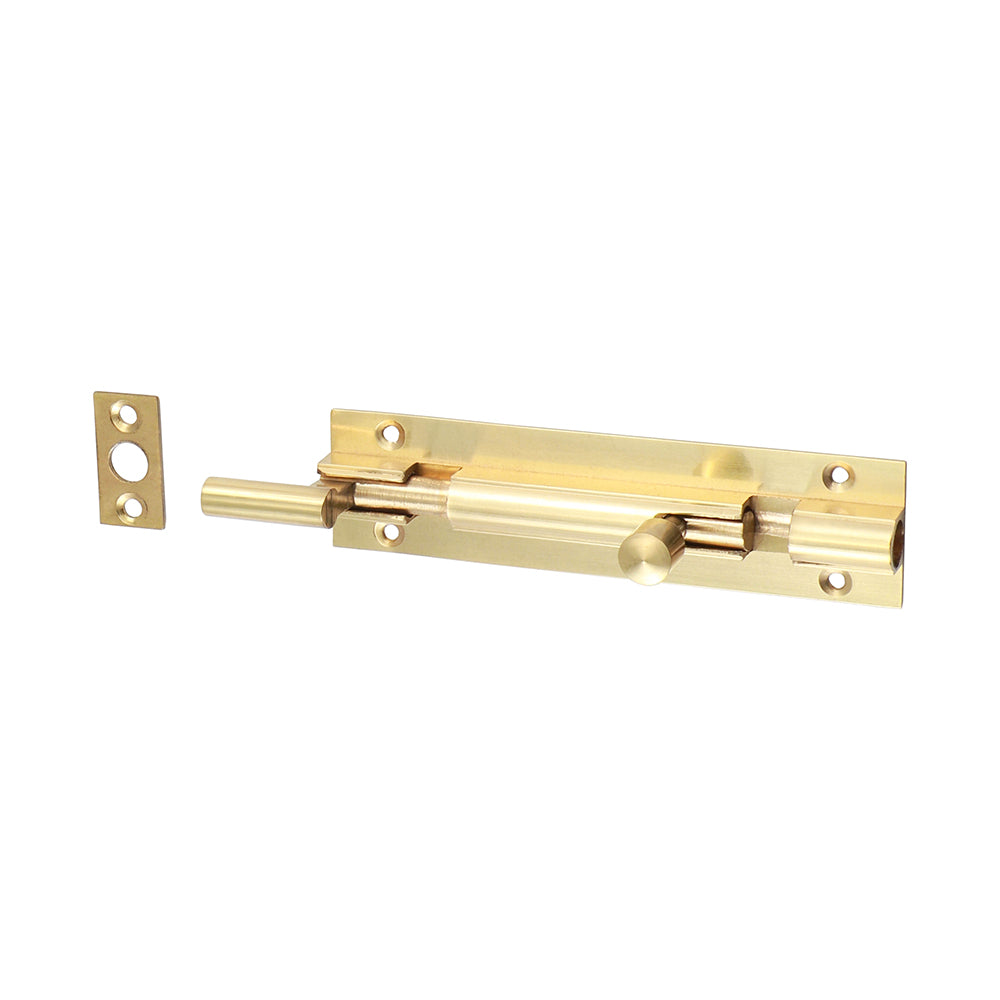 This is an image showing TIMCO Necked Barrel Bolt - Polished Brass - 100 x 25mm - 1 Each Bag available from T.H Wiggans Ironmongery in Kendal, quick delivery at discounted prices.