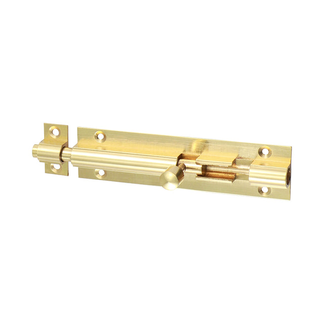 This is an image showing TIMCO Straight Barrel Bolt - Polished Brass - 100 x 25mm - 1 Each Bag available from T.H Wiggans Ironmongery in Kendal, quick delivery at discounted prices.