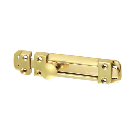 This is an image showing TIMCO Contract Flat Section Bolt - Polished Brass - 110 x 25mm - 1 Each Bag available from T.H Wiggans Ironmongery in Kendal, quick delivery at discounted prices.