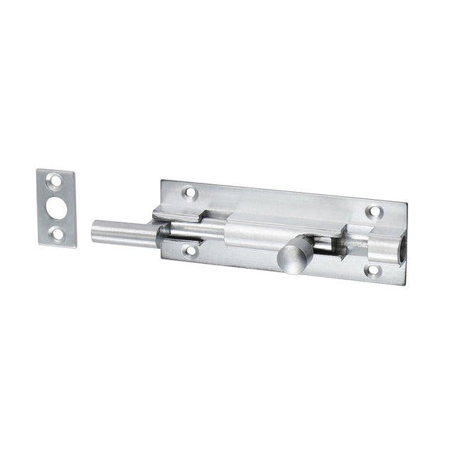 This is an image showing TIMCO Necked Barrel Bolt - Satin Chrome - 75 x 25mm - 1 Each Bag available from T.H Wiggans Ironmongery in Kendal, quick delivery at discounted prices.