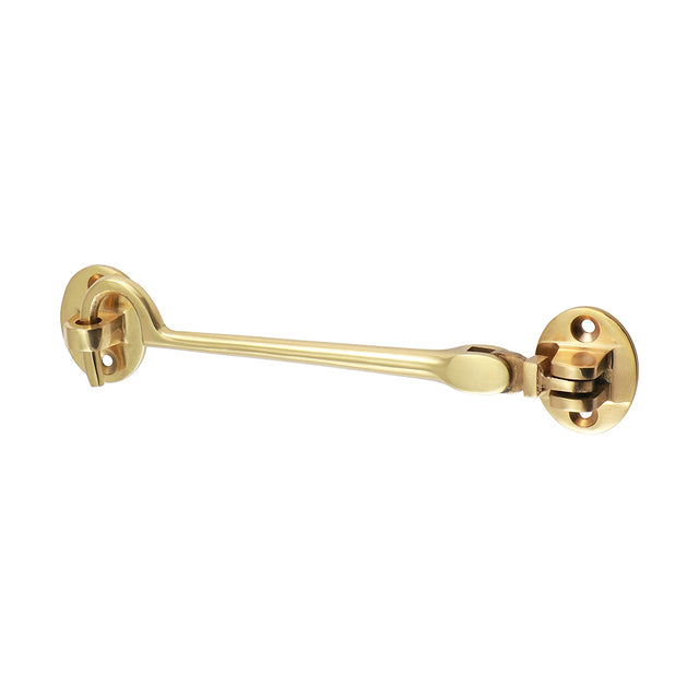 This is an image showing TIMCO Cabin Hook - Polished Brass - 150mm - 1 Each Bag available from T.H Wiggans Ironmongery in Kendal, quick delivery at discounted prices.