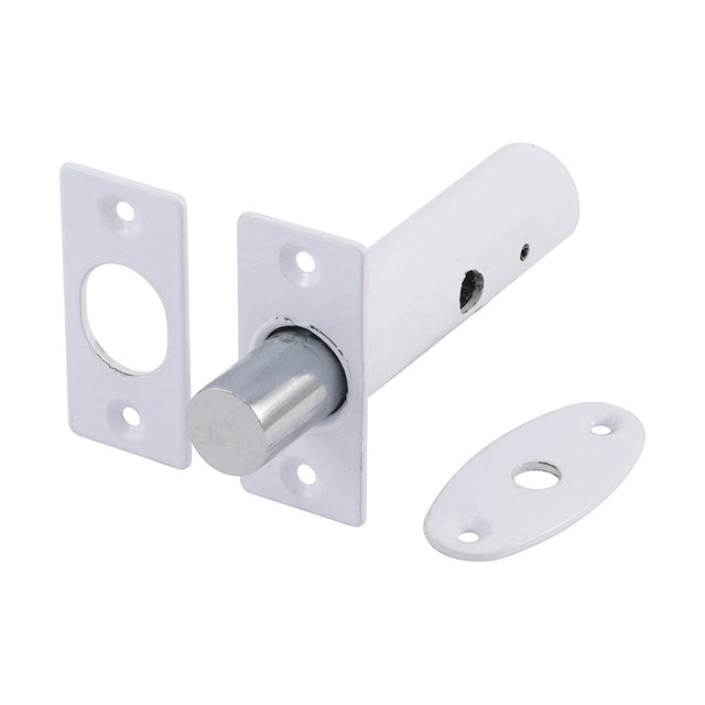 This is an image showing TIMCO Door Rack Bolts - White - 60mm - 2 Pieces Bag available from T.H Wiggans Ironmongery in Kendal, quick delivery at discounted prices.