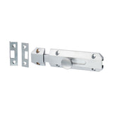 This is an image showing TIMCO Architectural Flat Section Bolt - Satin Chrome - 100 x 35mm - 1 Each Bag available from T.H Wiggans Ironmongery in Kendal, quick delivery at discounted prices.