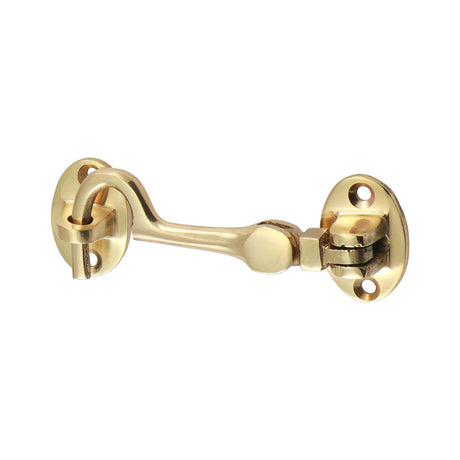 This is an image showing TIMCO Cabin Hook - Polished Brass - 75mm - 1 Each Bag available from T.H Wiggans Ironmongery in Kendal, quick delivery at discounted prices.