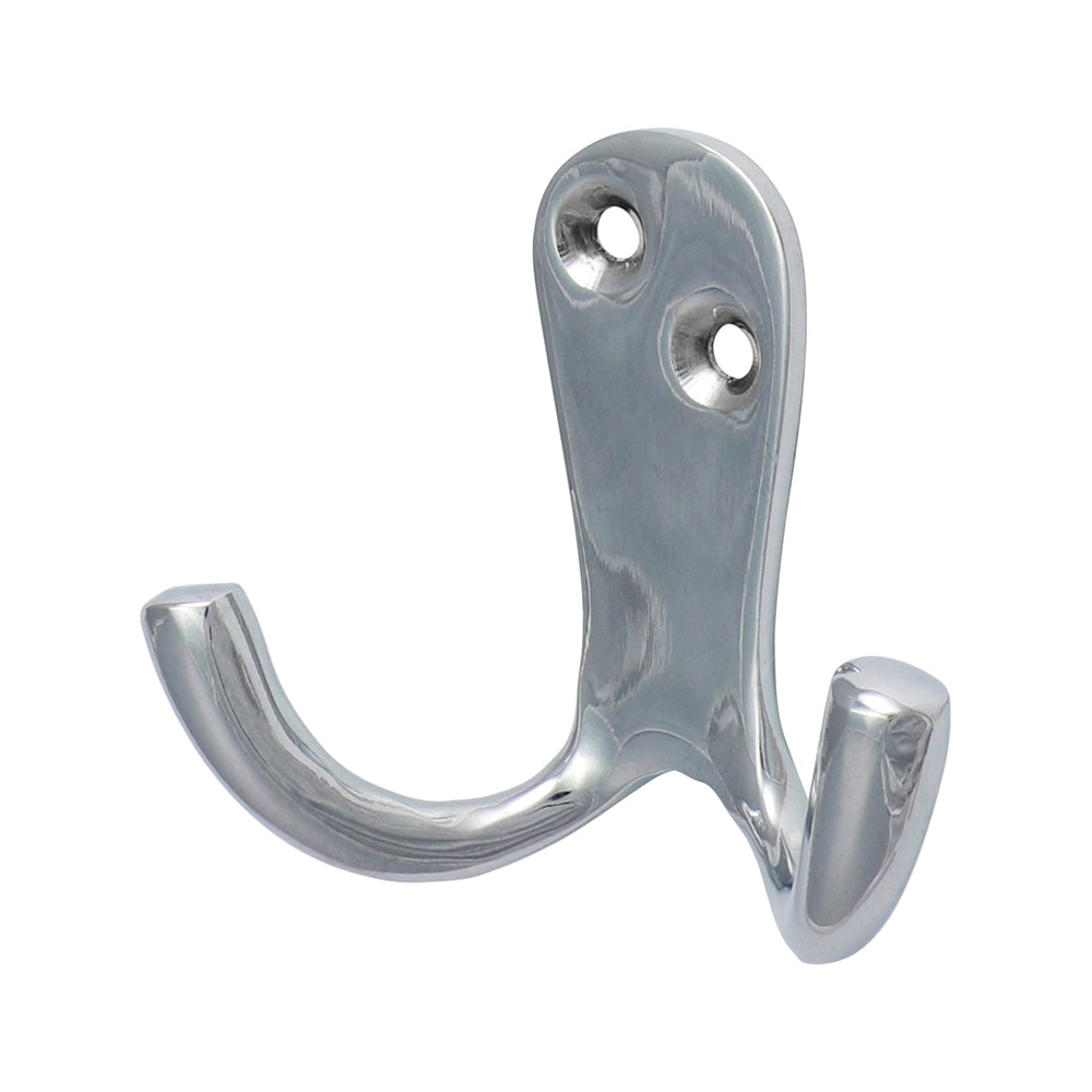 This is an image showing TIMCO Double Robe Hook - Polished Chrome - 47 x 24mm - 1 Each TIMpac available from T.H Wiggans Ironmongery in Kendal, quick delivery at discounted prices.