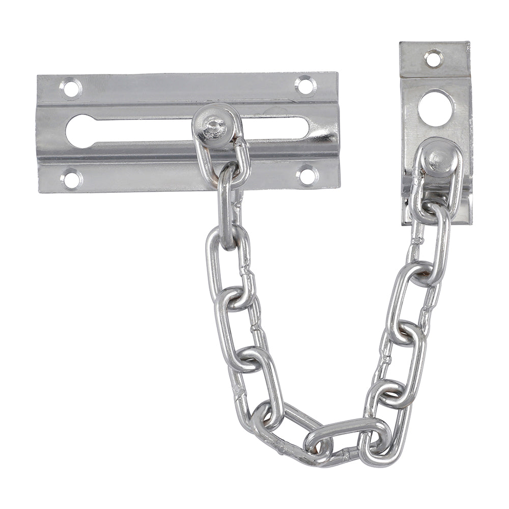 This is an image showing TIMCO Door Chain - Satin Chrome - 85mm - 1 Each Bag available from T.H Wiggans Ironmongery in Kendal, quick delivery at discounted prices.