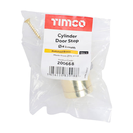 This is an image showing TIMCO Cylinder Door Stop - Polished Brass - 41mm - 1 Each Bag available from T.H Wiggans Ironmongery in Kendal, quick delivery at discounted prices.
