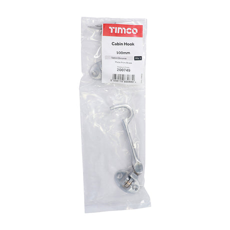 This is an image showing TIMCO Cabin Hook - Satin Chrome - 100mm - 1 Each Bag available from T.H Wiggans Ironmongery in Kendal, quick delivery at discounted prices.