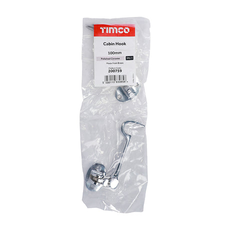 This is an image showing TIMCO Cabin Hook - Polished Chrome - 100mm - 1 Each Bag available from T.H Wiggans Ironmongery in Kendal, quick delivery at discounted prices.