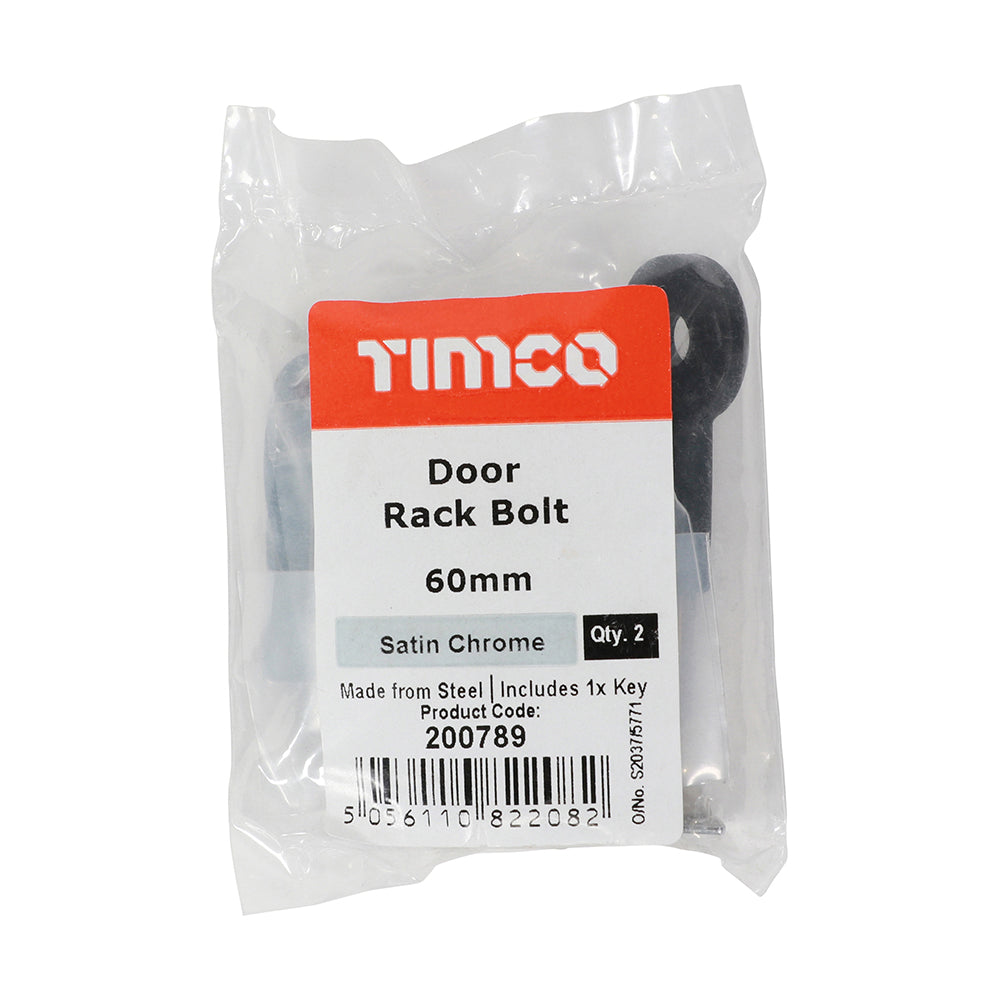 This is an image showing TIMCO Door Rack Bolts - Satin Chrome - 60mm - 2 Pieces Bag available from T.H Wiggans Ironmongery in Kendal, quick delivery at discounted prices.