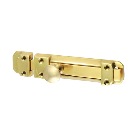 This is an image showing TIMCO Contract Flat Section Bolt - Polished Brass - 135 x 30mm - 1 Each Bag available from T.H Wiggans Ironmongery in Kendal, quick delivery at discounted prices.