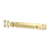 This is an image showing TIMCO Architectural Flat Section Bolt - Polished Brass - 210 x 35mm - 1 Each Bag available from T.H Wiggans Ironmongery in Kendal, quick delivery at discounted prices.