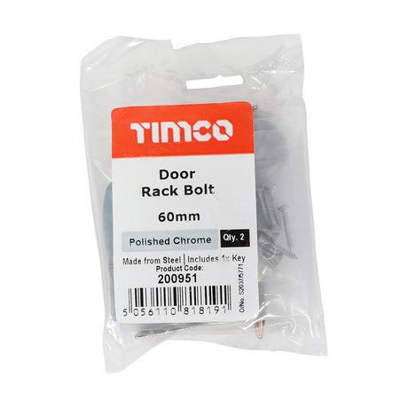 This is an image showing TIMCO Door Rack Bolts - Polished Chrome - 60mm - 2 Pieces Bag available from T.H Wiggans Ironmongery in Kendal, quick delivery at discounted prices.