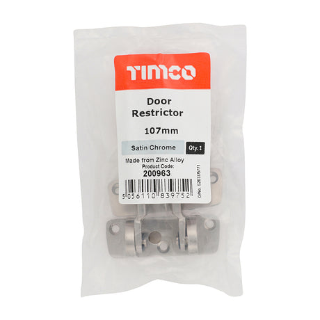 This is an image showing TIMCO Door Restrictor - Satin Chrome - 107mm - 1 Each Bag available from T.H Wiggans Ironmongery in Kendal, quick delivery at discounted prices.