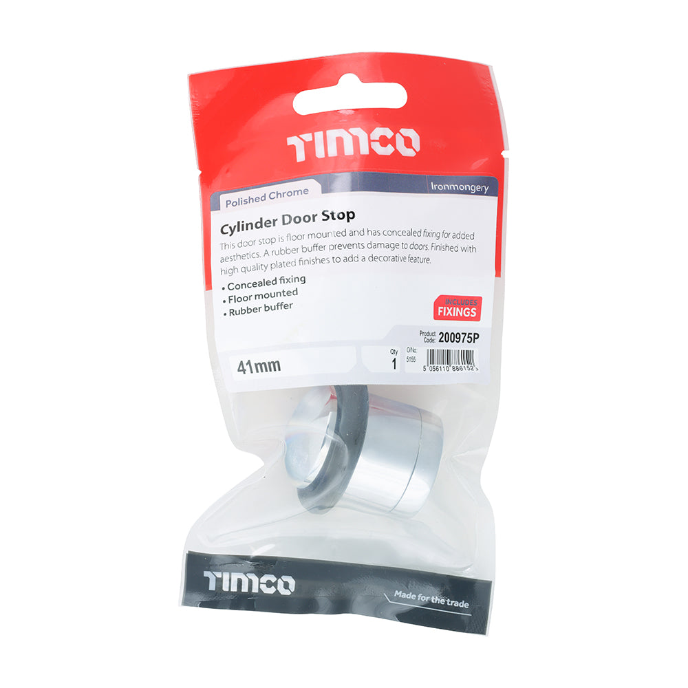 This is an image showing TIMCO Cylinder Door Stop - Polished Chrome - 41mm - 1 Each TIMpac available from T.H Wiggans Ironmongery in Kendal, quick delivery at discounted prices.