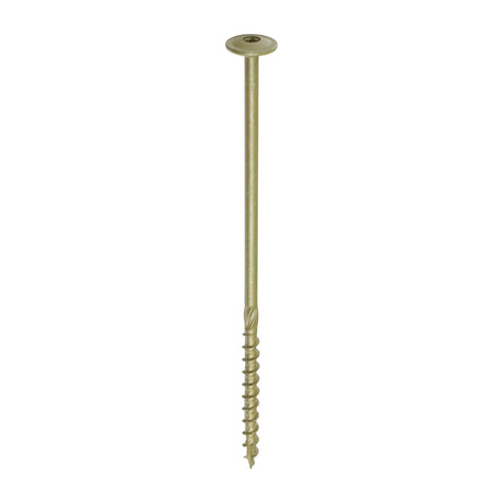 This is an image showing TIMCO Timber Frame Construction & Landscaping Screws - Wafer - Exterior - Green Organic - 8.0 x 200 - 50 Pieces Box available from T.H Wiggans Ironmongery in Kendal, quick delivery at discounted prices.