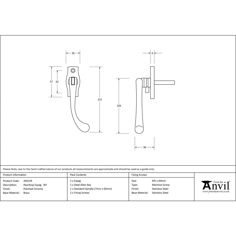 This is an image showing From The Anvil - Polished Chrome Peardrop Espag - RH available from T.H Wiggans Architectural Ironmongery in Kendal, quick delivery and discounted prices