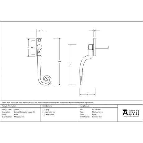 This is an image showing From The Anvil - Black Deluxe Monkeytail Espag - RH available from T.H Wiggans Architectural Ironmongery in Kendal, quick delivery and discounted prices