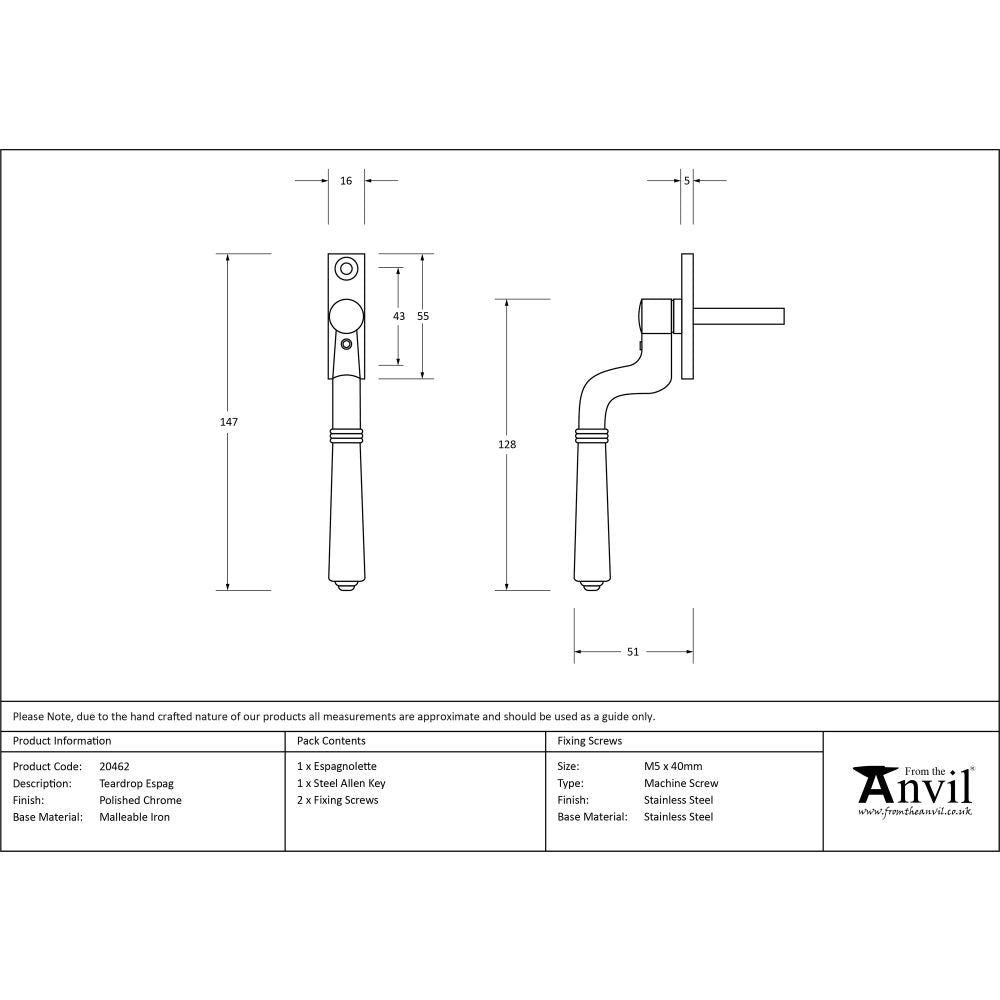 This is an image showing From The Anvil - Polished Chrome Teardrop Espag available from T.H Wiggans Architectural Ironmongery in Kendal, quick delivery and discounted prices