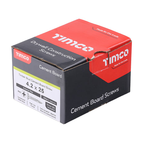 This is an image showing TIMCO Drywall Construction Timber Stud Cement Board Screws - PH - Countersunk Wafer - Twin-Cut - Exterior - Silver Organic - 4.2 x 25 - 200 Pieces Box available from T.H Wiggans Ironmongery in Kendal, quick delivery at discounted prices.