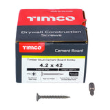 This is an image showing TIMCO Drywall Construction Timber Stud Cement Board Screws - PH - Countersunk Wafer - Twin-Cut - Exterior - Silver Organic - 4.2 x 42 - 200 Pieces Box available from T.H Wiggans Ironmongery in Kendal, quick delivery at discounted prices.