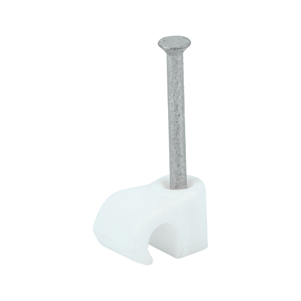 This is an image showing TIMCO Round Cable Clips - White - To fit 3.5mm - 100 Pieces Box available from T.H Wiggans Ironmongery in Kendal, quick delivery at discounted prices.