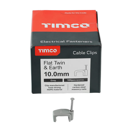 This is an image showing TIMCO Flat Twin & Earth Cable Clips - Grey - To fit 10.0mm - 100 Pieces Box available from T.H Wiggans Ironmongery in Kendal, quick delivery at discounted prices.