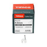 This is an image showing TIMCO Round Cable Clips - White - To fit 9.0mm - 100 Pieces Box available from T.H Wiggans Ironmongery in Kendal, quick delivery at discounted prices.