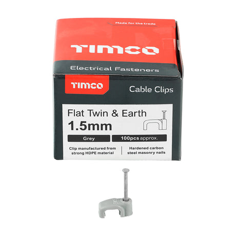 This is an image showing TIMCO Flat Twin & Earth Cable Clips - Grey - To fit 1.5mm - 100 Pieces Box available from T.H Wiggans Ironmongery in Kendal, quick delivery at discounted prices.