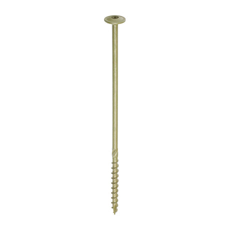 This is an image showing TIMCO Timber Frame Construction & Landscaping Screws - Wafer - Exterior - Green Organic - 8.0 x 225 - 50 Pieces Box available from T.H Wiggans Ironmongery in Kendal, quick delivery at discounted prices.