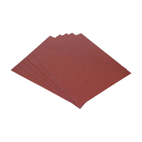 This is an image showing TIMCO Sanding Sheets - Mixed - Red - 230 x 280mm (80/120/180) - 5 Pieces Pack available from T.H Wiggans Ironmongery in Kendal, quick delivery at discounted prices.