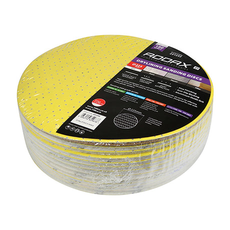 This is an image showing TIMCO Drylining Sanding Discs - 180 Grit - Yellow - 225mm - 25 Pieces Pack available from T.H Wiggans Ironmongery in Kendal, quick delivery at discounted prices.