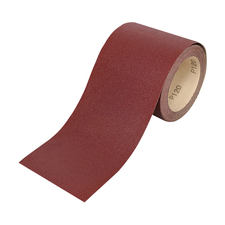 This is an image showing TIMCO Sandpaper Roll - 120 Grit - Red - 115mm x 10m - 1 Each Roll available from T.H Wiggans Ironmongery in Kendal, quick delivery at discounted prices.