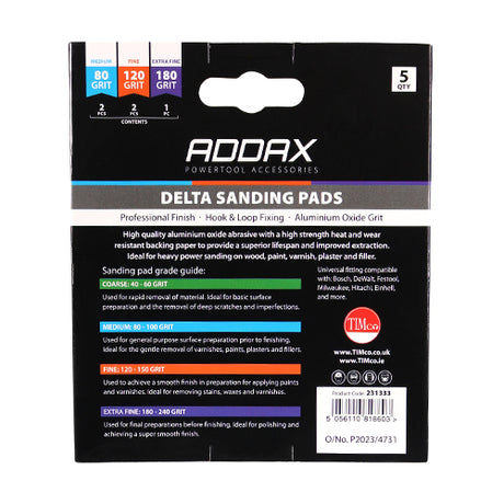 This is an image showing TIMCO Delta Sanding Pads - Mixed - Red - 95 x 95mm (80/120/180) - 5 Pieces Pack available from T.H Wiggans Ironmongery in Kendal, quick delivery at discounted prices.