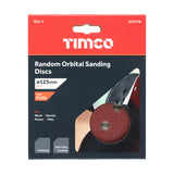 This is an image showing TIMCO Random Orbital Sanding Discs - 120 Grit - Red - 125mm - 5 Pieces Pack available from T.H Wiggans Ironmongery in Kendal, quick delivery at discounted prices.