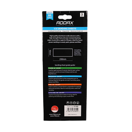 This is an image showing TIMCO 1/3 Sanding Sheets - 80 Grit - Red - Unpunched - 93 x 230mm - 5 Pieces Pack available from T.H Wiggans Ironmongery in Kendal, quick delivery at discounted prices.