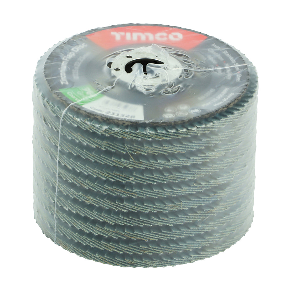 This is an image showing TIMCO Set of Flap Discs - Zirconium - Type 29 Conical - P60 Grit - 115 x 22.23 - 10 Pieces Box available from T.H Wiggans Ironmongery in Kendal, quick delivery at discounted prices.