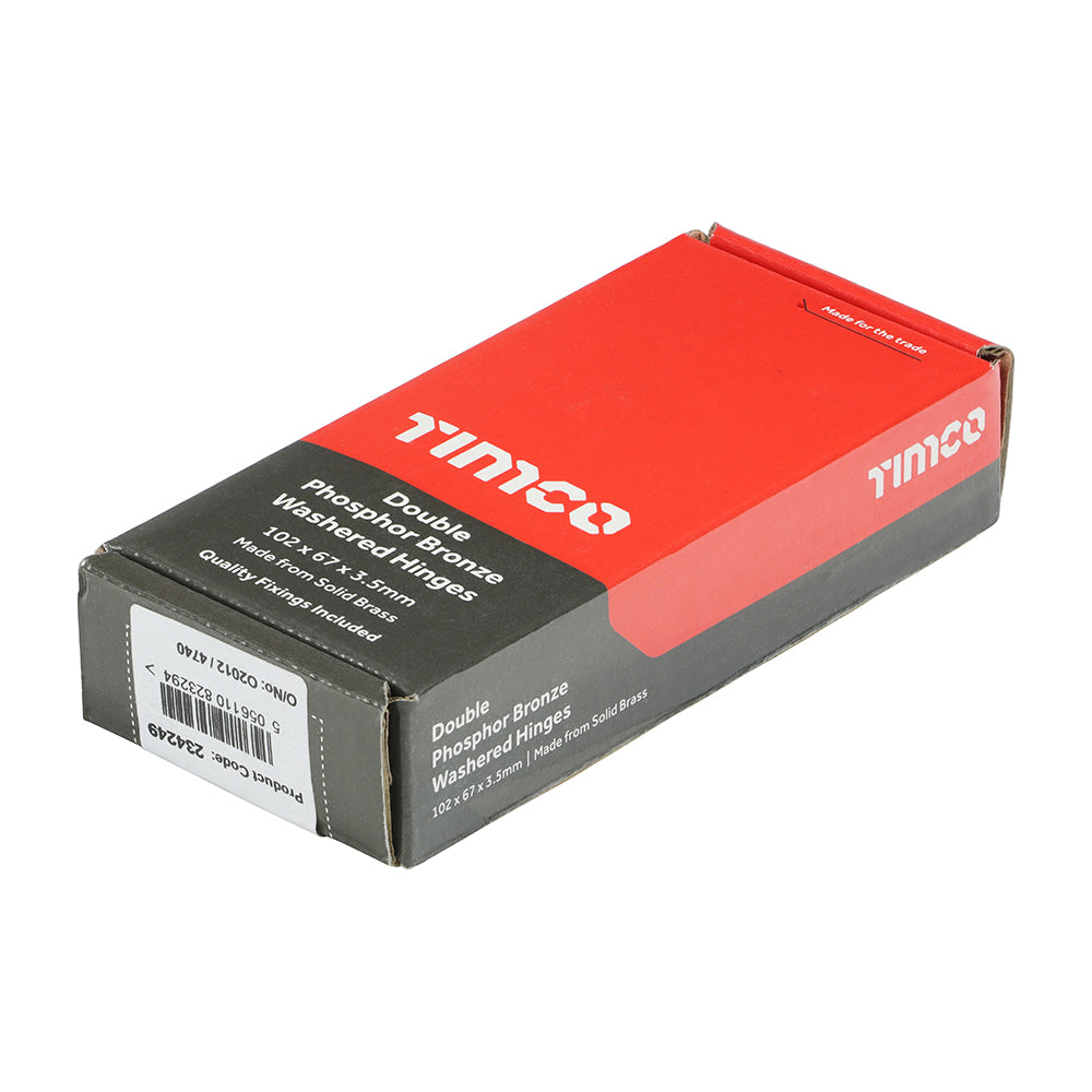 This is an image showing TIMCO Double Phosphor Bronze Washered Butt Hinge - Solid Brass - Bronze - 102 x 67 - 2 Pieces Box available from T.H Wiggans Ironmongery in Kendal, quick delivery at discounted prices.