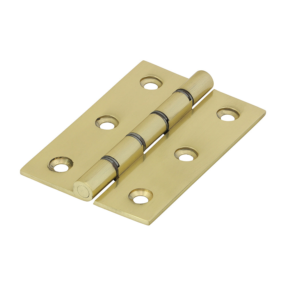 This is an image showing TIMCO Double Steel Washered Butt Hinge - Solid Brass - Polished Brass - 76 x 50 - 2 Pieces Bag available from T.H Wiggans Ironmongery in Kendal, quick delivery at discounted prices.