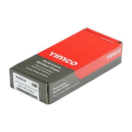 This is an image showing TIMCO Performance Ball Race Hinge - Solid Brass - Satin Chrome - 102 x 76 - 2 Pieces Box available from T.H Wiggans Ironmongery in Kendal, quick delivery at discounted prices.